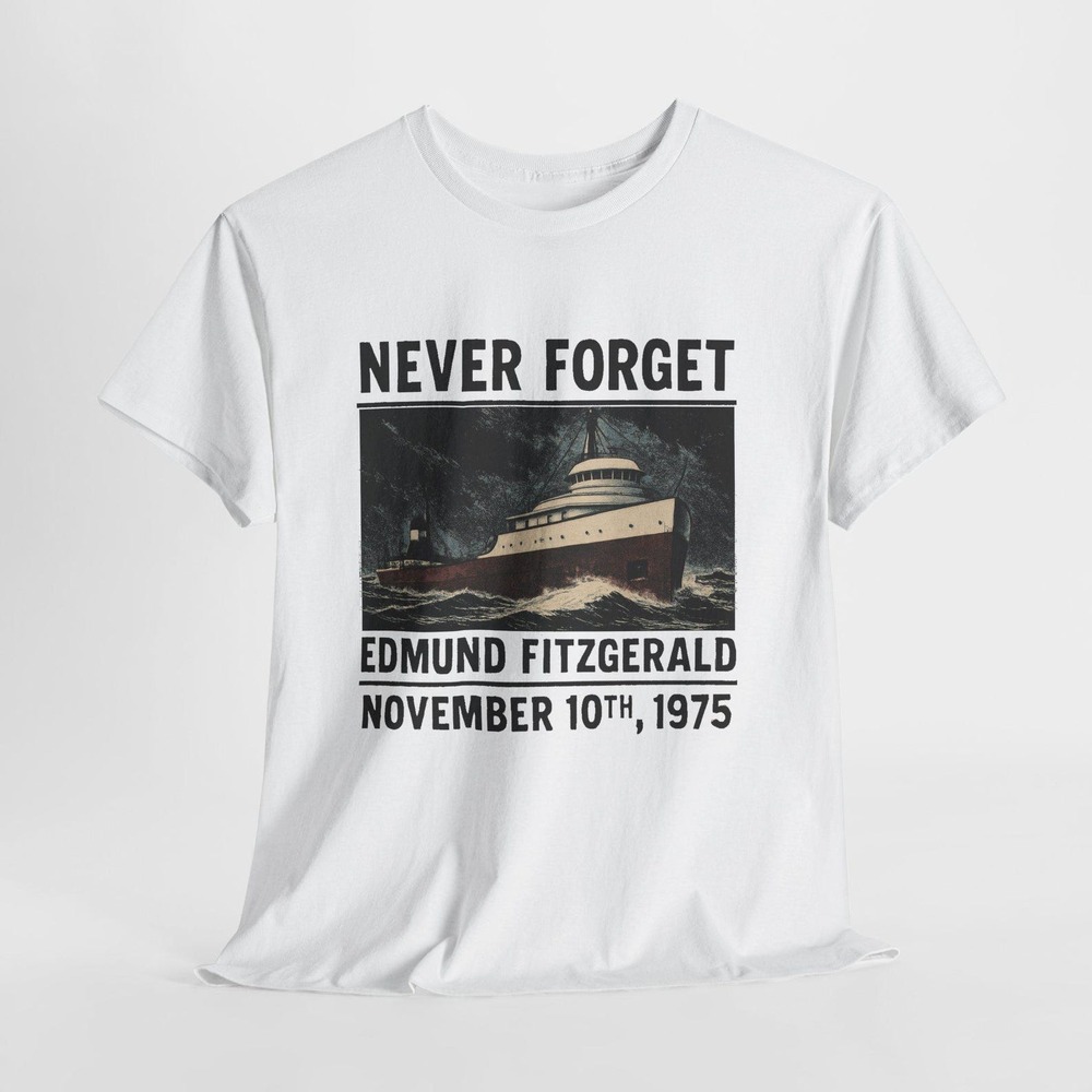 Never Forget- Edmund Fitzgerald- Retro White Gildan T-Shirt